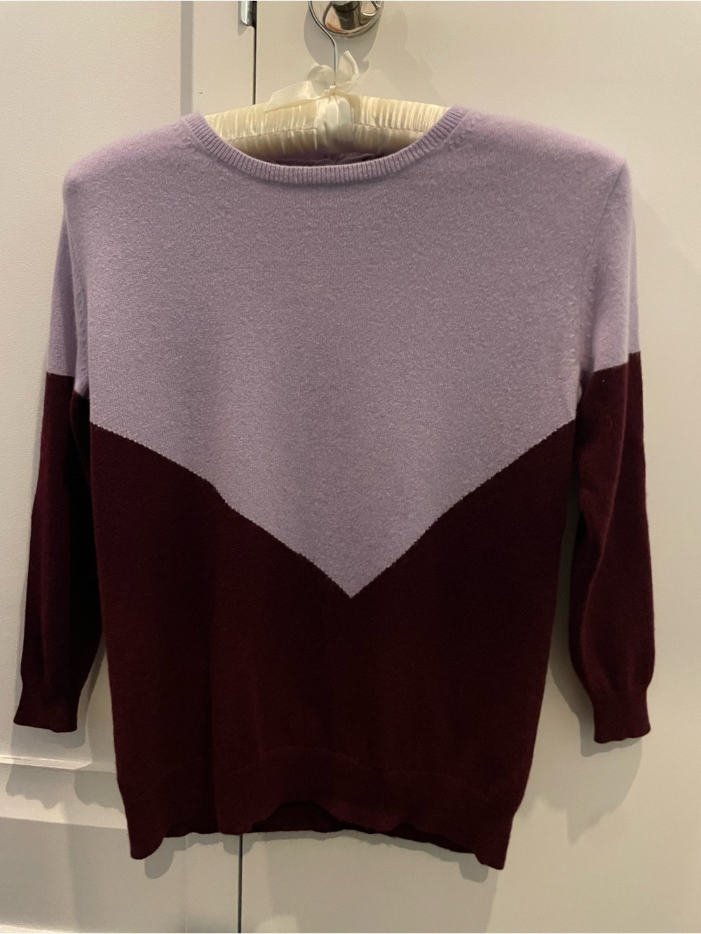 J. Crew Two-Tone Chevron Crewneck 100% Cashmere Sweater - Lavender and Burgundy